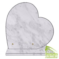 PLAQUE FUNÉRAIRE COEUR SUR SOCLE POUR ANIMAUX MARBRE BLANC